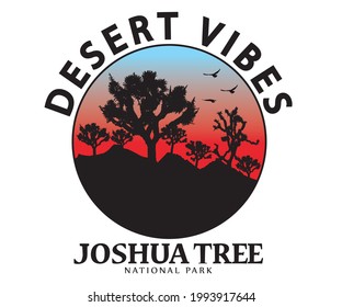 Joshua tree national park graphic print design. Arizona vector artwork.  Desert vibes illustration.