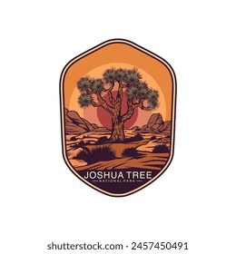 Joshua Tree National Park logo badge emblem vector illustration design, canyon and coyote in desert design