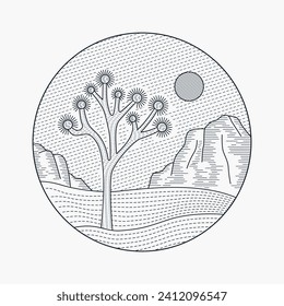 Joshua Tree National Park Mono line vector illustration for badge, patch, t shirt, sticker, etc 