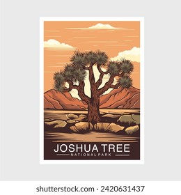 Joshua Tree National Park poster vector illustration design, canyon and coyote in desert poster design