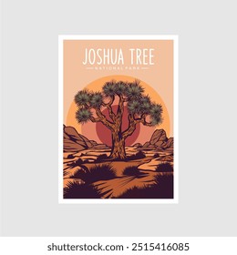 Joshua Tree National Park poster vector illustration design, canyon and coyote in desert poster design