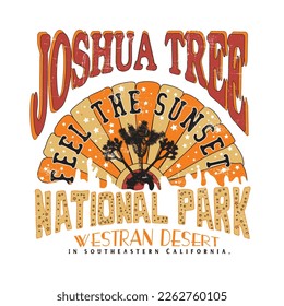 Árbol Joshua, parque nacional, Sonido de las vibraciones del desierto en Arizona, diseño gráfico vectorial de vibes del desierto para prendas de vestir, pegatinas, afiches, antecedentes y otros. Obra de arte al aire libre occidental. 