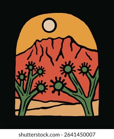 Joshua tree in red canyon national park illustration for t shirt sticker and badge