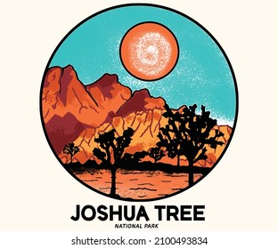 Joshua tree retro watercolor vector t shirt print deign. Desert wild explore artwork for apparel and others.