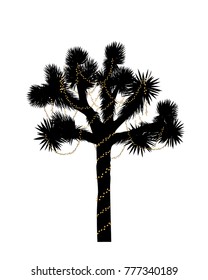 Joshua tree silhouette decorated with christmas lights. Vector illustration