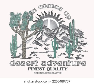 Joshua tree vector design. Sun comes up. Arizona colorful print design for t shirt. 