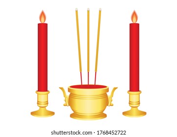 Joss stick and candle.Graphic vector