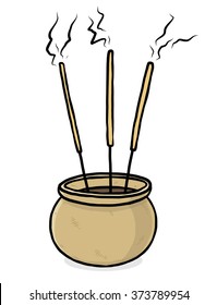 joss stick and pot/ cartoon vector and illustration, hand drawn style, isolated on white background.