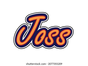 JOSS text or lettering, with layered outline effects. Joss is an expression of firmness, courage, positive appreciation of something in the popular Indonesian expression. 