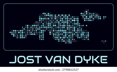 Jost Van Dyke digital style map. Small circle dots on dark background. Dotted shape of the island. Jost Van Dyke map and title. Stylish vector illustration.