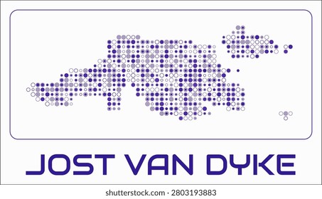 Jost Van Dyke digital style map. Small circle dots on white background. Dotted shape of the island. Jost Van Dyke map and title. Elegant vector illustration.