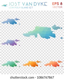 Jost Van Dyke geometric polygonal, mosaic style island maps collection. Trending low poly style, modern design for infographics or presentation.
