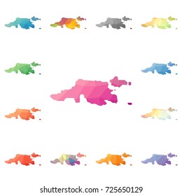 Jost Van Dyke geometric polygonal, mosaic style island maps collection. Bright abstract tessellation, low poly style, modern design. Jost Van Dyke polygonal maps for your infographics or presentation.