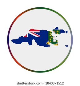 Jost Van Dyke Symbol. Form der Insel mit Jost Van Dyke Flagge. Rundzeichen mit Farbverlauf-Ring für Flaggen. Klassische Vektorgrafik.