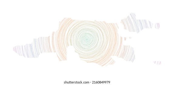 Jost Van Dyke map filled with concentric circles. Sketch style circles in shape of the island. Vector Illustration.