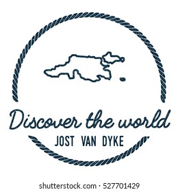 Jost Van Dyke Map Outline. Vintage Discover the World Rubber Stamp with Jost Van Dyke Map. Hipster Style Nautical Rubber Stamp, with Round Rope Border. Jost Van Dyke Map Vector Illustration.