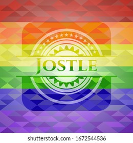 Símbolo de la joya sobre fondo de mosaico con los colores de la bandera LGBT