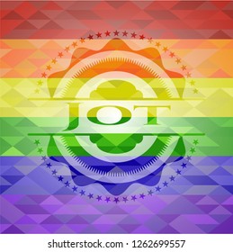Jot on mosaic background with the colors of the LGBT flag