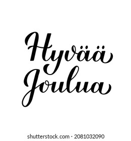 Hyvää Joulua calligraphy hand lettering isolated on white. Merry Christmas typography poster in Finnish. Easy to edit vector template for greeting card, banner, flyer, sticker, etc.