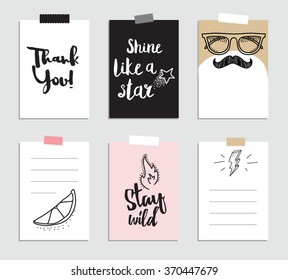 Jouranling cards set. Planner lists. Inspiring quotes. Simple flat design. Templates for greeting card.