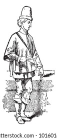 Periodista, prenda de vestir usada por los hombres durante el siglo XV, ilustración vintage. Diccionario de Palabras y Cosas - Larive y Fleury - 1895