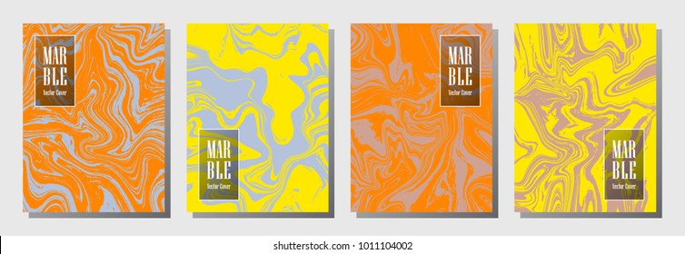 Journal cover or party flyer marble background patterns design. Hipster placard, corporate brochure, booklet, magazine cover, party banner, poster,  journal background templates. Marble splashes