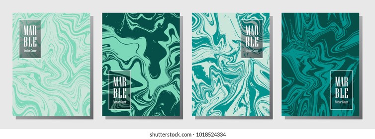 Journal cover or party flyer marble background patterns collection. Trendy corporate brochure, booklet, magazine cover, party banner, poster, placard, journal background templates. Marble glitch.