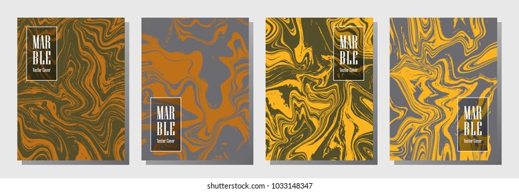 Journal cover or party flyer marble background patterns vector set. Cool corporate brochure, booklet, magazine cover, party banner, poster, journal background templates. Marble waves.