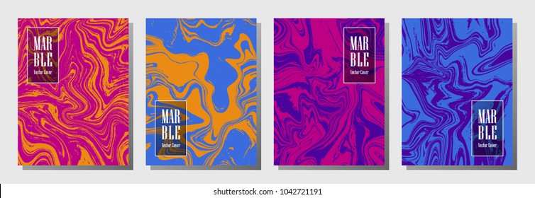 Journal cover or party flyer marble background design collection. Modern placard, brochure, booklet, magazine cover, party banner, poster,  journal background templates. Marble papers.