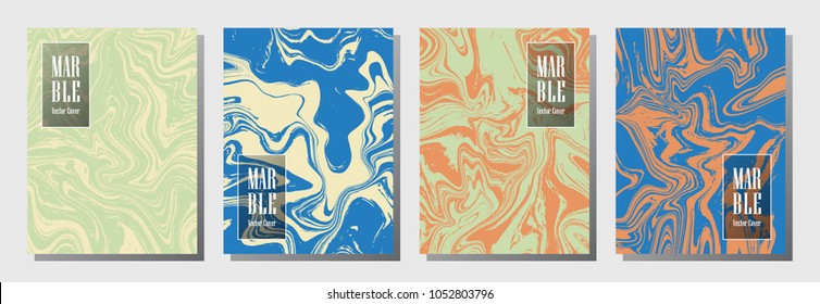 Journal cover or party flyer marble background patterns collection. Minimal corporate brochure, booklet, magazine cover, party banner, poster,  journal background templates. Fluid marble.