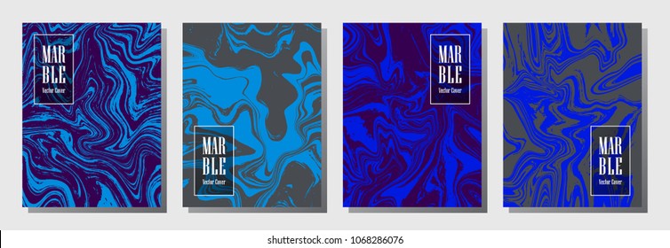 Journal cover or party flyer marble background patterns vector set. Minimal certificate, brochure, book, magazine cover, party banner, poster,  journal background templates. Marble papers.