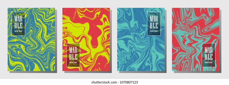 Journal cover or party flyer marble background patterns collection. Hipster placard, corporate brochure, magazine cover, party banner, poster,  journal background templates. Marble artwork.