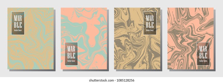 Journal cover or party flyer marble background design set. Creative placard, corporate brochure, booklet, magazine cover, party banner, poster,  journal background templates. Flowing marble.