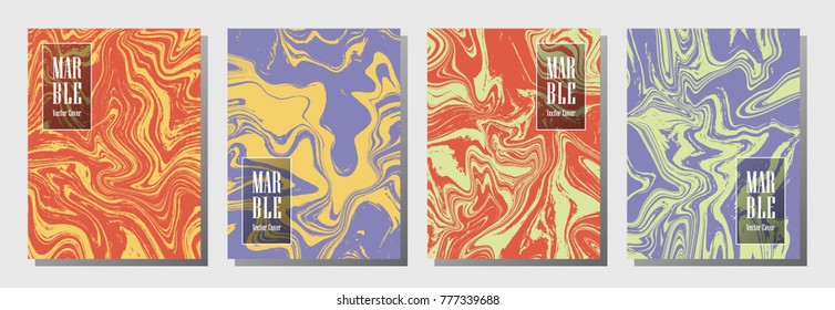 Journal cover or party flyer marble background patterns collection. Minimalist corporate brochure, booklet, magazine cover, party banner, poster, journal background templates. Marble waves.