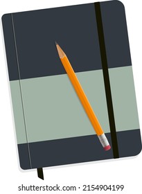 diario o diario con lápiz sobre fondo blanco, ilustración vectorial