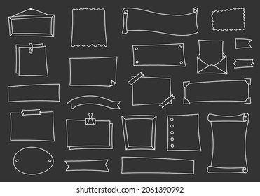 Journal and diary set element in doodle style. Hand drawn frame for notebook and calendar, vector illustration. Cute cartoon design for decor planner. Collection graphic isolated sticker