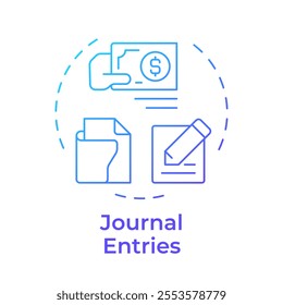 Journal entries blue gradient concept icon. Cash flow, documentation. Business management. Round shape line illustration. Abstract idea. Graphic design. Easy to use in infographic, presentation
