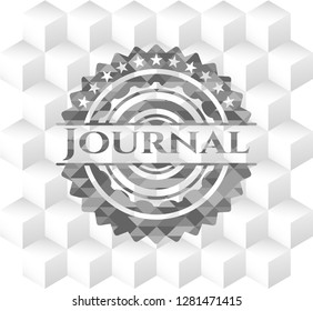 Journal grey badge with geometric cube white background
