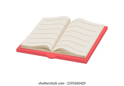 Journal in hardcover, isolated open book or publication for reading or studying. Education and development, learning from textbooks. Vector in flat style