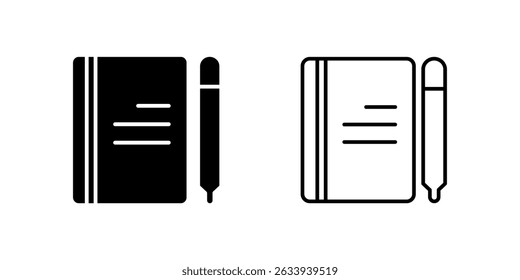 Journal Icon Collection, an book with a pen in outline and glyph styles. Represents writing or documentation. Perfect for education design.