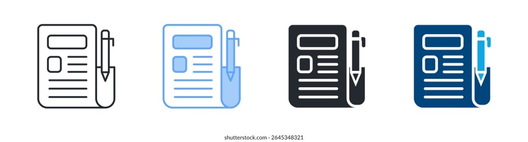 Journal Icon Set Multiple Style. Designed In Outline, Blue, Glyph, Dual Tone