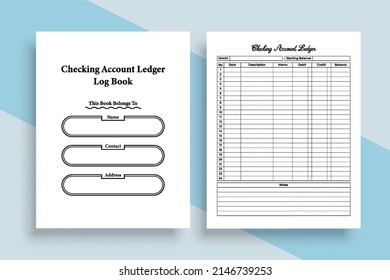 Journal interior of a checking account ledger template. Daily bank account balance checker and finance tracker journal. Interior of a logbook. Checking account ledger journal for business.