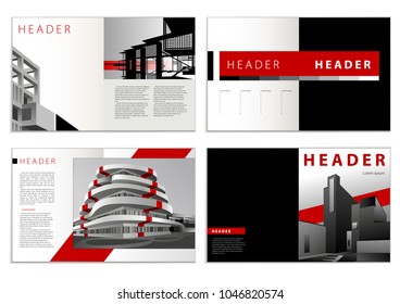Journal pages layout template. Polygonal design of red, black and white colors. Constructive objects are in the composition