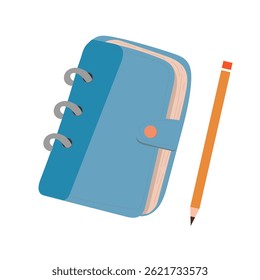 Journal with pencil on white background. Scraapbooking element. Journalling. Bullet journal.
