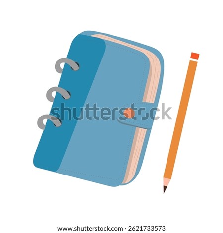 Journal with pencil on white background. Scraapbooking element. Journalling. Bullet journal.