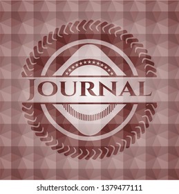 Journal red emblem or badge with abstract geometric polygonal pattern background. Seamless.
