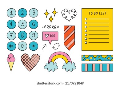 Journal Signs and symbols planner. Clipart scrapbooking, for notebooks, diary. Vector illustration