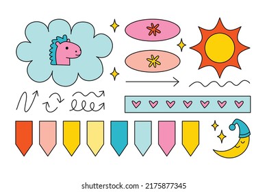Journal Signs and symbols planner. Clipart scrapbooking, for notebooks, diary. Vector illustration