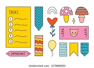 Journal Signs and symbols planner. Clipart scrapbooking, for notebooks, diary. Vector illustration