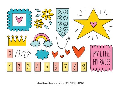 Journal Signs and symbols planner. Clipart scrapbooking, for notebooks, diary. Vector illustration